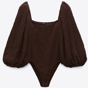 Zara puffy sleeve bodysuit brown size small
